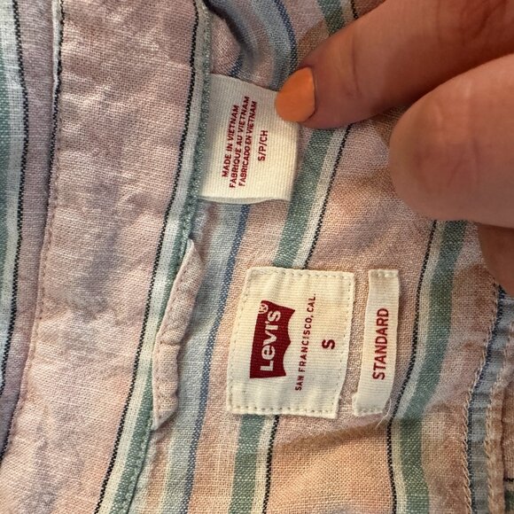 Levi’s Collard Stripped Button Down Pink Pastel Short Sleeve Size Small - Picture 4 of 5